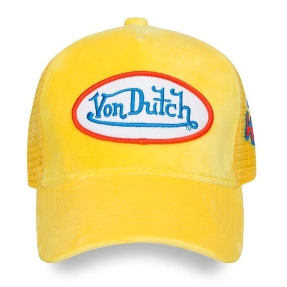 VON DUTCH HOLLYWOOD VELVET TRUCKER HAT IN YELLOW NWT